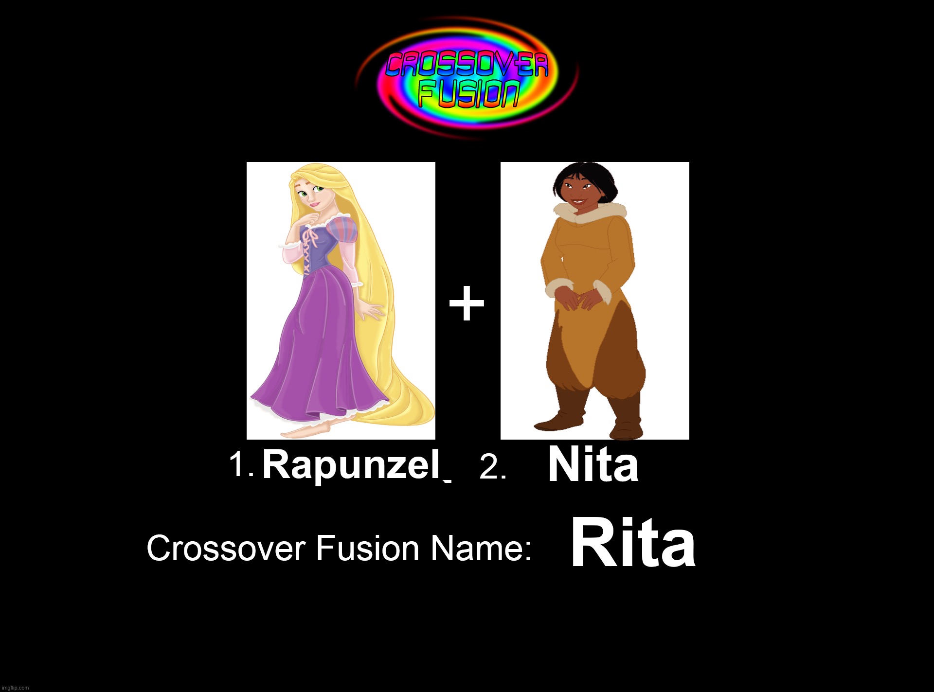 Crossover Fusion - Rapunzel and Nita (Mandy Moore) | Nita; Rapunzel; Rita | image tagged in crossover fusion - 2 characters template,mandy moore,tangled,brother bear,brother bear 2,same voice | made w/ Imgflip meme maker