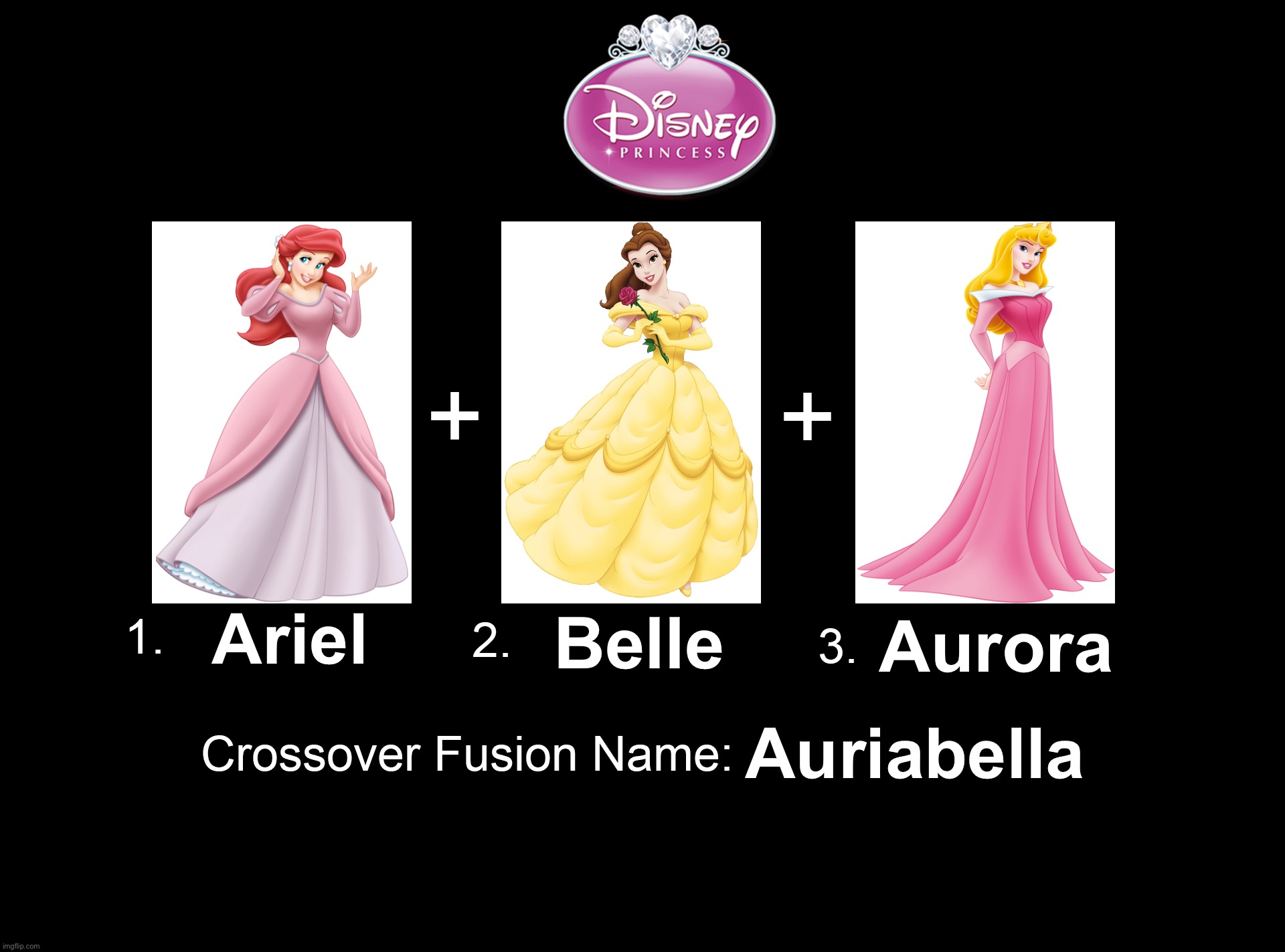 Disney Princess Fusion - Ariel Belle Aurora | Aurora; Ariel; Belle; Auriabella | image tagged in crossover fusion - 3 characters template,the little mermaid,beauty and the beast,sleeping beauty,disney princess,disney | made w/ Imgflip meme maker