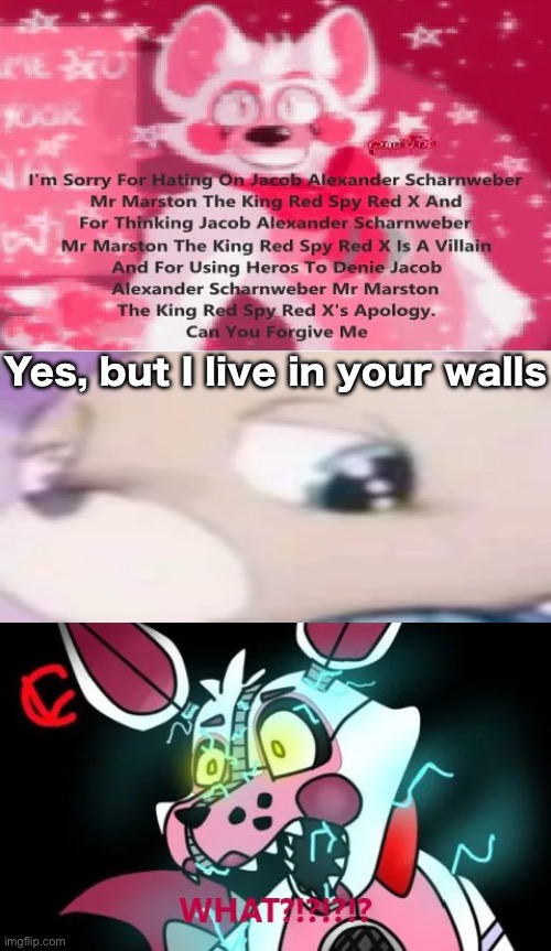 Who denies Aguss320’s apology 2: electric Boogaloo | Yes, but I live in your walls | image tagged in who denies aguss320's apology | made w/ Imgflip meme maker