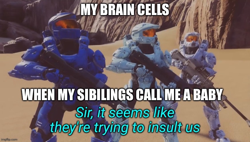 Sir it seems like they're trying to insult us | MY BRAIN CELLS; WHEN MY SIBILINGS CALL ME A BABY | image tagged in sir it seems like they're trying to insult us | made w/ Imgflip meme maker