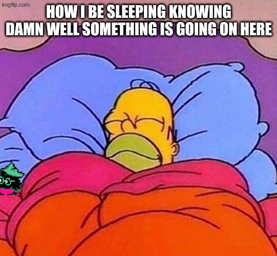 Homer Simpson sleeping peacefully | HOW I BE SLEEPING KNOWING DAMN WELL SOMETHING IS GOING ON HERE | image tagged in homer simpson sleeping peacefully | made w/ Imgflip meme maker