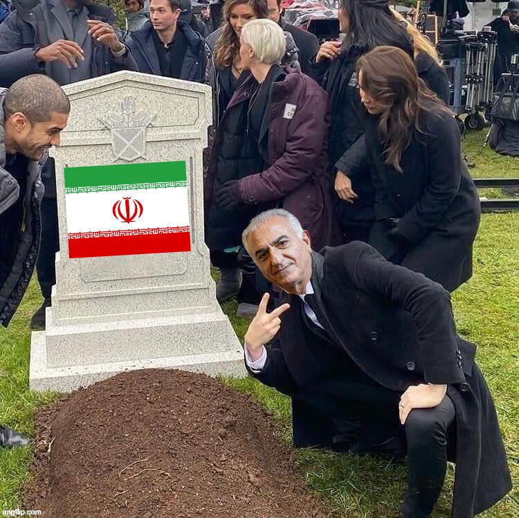 From the Shah, with love | image tagged in guy posing in front of grave,free iran,free the world | made w/ Imgflip meme maker