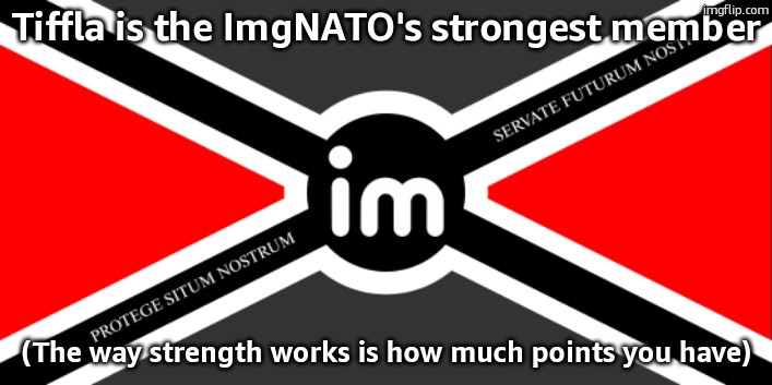 which really sucks because having a sitemod would make us OP | Tiffla is the ImgNATO's strongest member; (The way strength works is how much points you have) | image tagged in nato flag by noublacksmith | made w/ Imgflip meme maker
