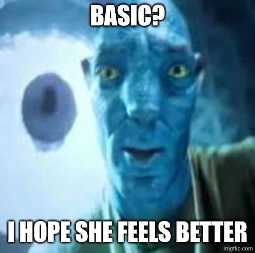 Basic? | BASIC? I HOPE SHE FEELS BETTER | image tagged in funny | made w/ Imgflip meme maker