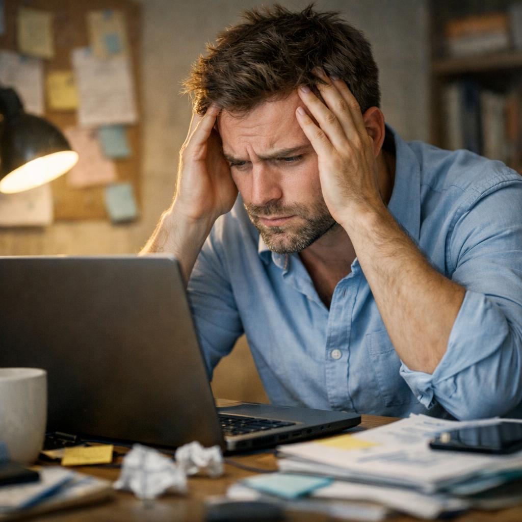 stressed guy on computer Blank Meme Template