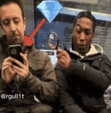 Guy with magnifying glass looking at phone Blank Meme Template