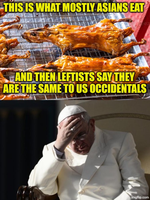 Leftists are sick... | THIS IS WHAT MOSTLY ASIANS EAT; AND THEN LEFTISTS SAY THEY ARE THE SAME TO US OCCIDENTALS | image tagged in pope francis facepalm | made w/ Imgflip meme maker
