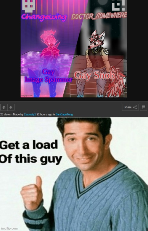 repeatedly called us slurs, called changewing fake, n got mad when i said having a hate stream toward someone is against tos btw | image tagged in get a load of this guy | made w/ Imgflip meme maker