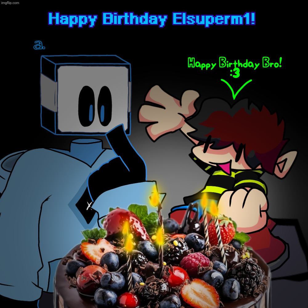 Little thingy i made for Elsuper for his birthday :^ | image tagged in happy birthday,elsuperm1,original character,donomemes,yay | made w/ Imgflip meme maker