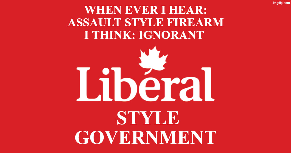 Ignorant Liberals | WHEN EVER I HEAR:
ASSAULT STYLE FIREARM
I THINK: IGNORANT; STYLE GOVERNMENT | image tagged in guns,liberal,gun control,firearms,canada,assault | made w/ Imgflip meme maker