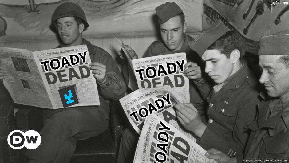 Shall the ImgNATO  declare the Toady drama over and mark him as "gone"? | TOADY; TOADY; TOADY; TOADY | image tagged in hitler dead | made w/ Imgflip meme maker