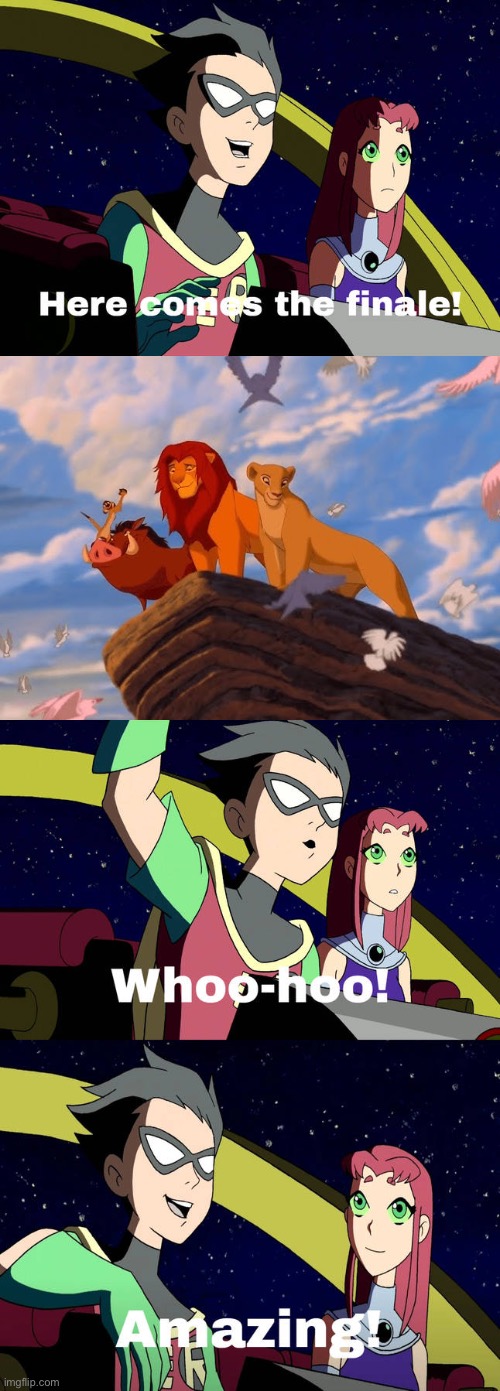 Robin (Teen Titans) Cheers At The Lion King (1994) Happy Ending | image tagged in robin teen titans cheers at what happy ending,deviantart,memes,disney,the lion king,teen titans | made w/ Imgflip meme maker