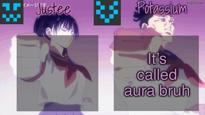 Justee n Potassium template | It’s called aura bruh | image tagged in justee n potassium template | made w/ Imgflip meme maker