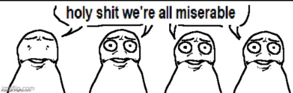holy shit we're all miserable | image tagged in holy shit we're all miserable | made w/ Imgflip meme maker