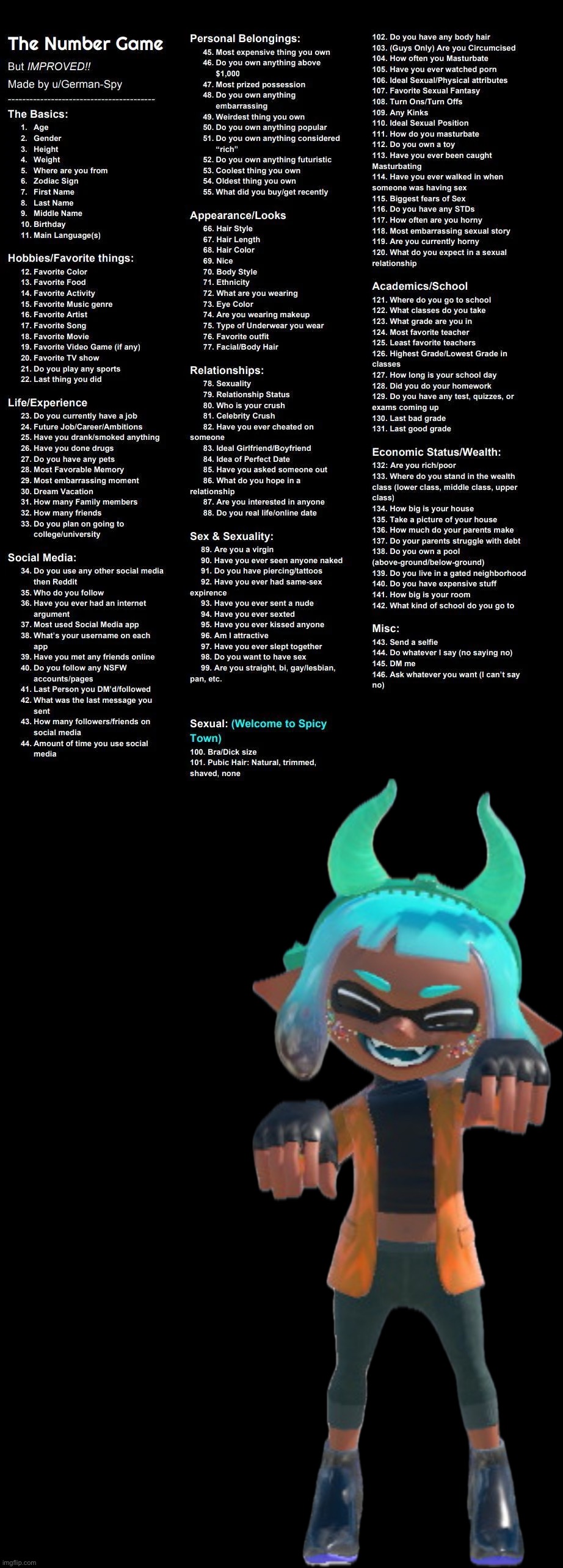 Your oc ask Inkmatas something | image tagged in the number game | made w/ Imgflip meme maker