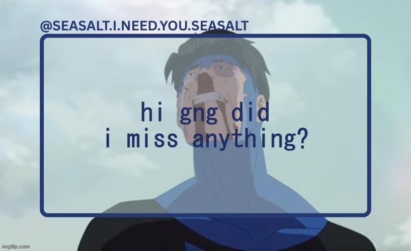 SEASALT Temp | hi gng did i miss anything? | image tagged in seasalt temp | made w/ Imgflip meme maker