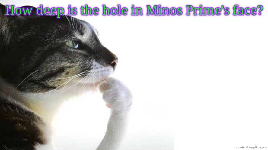 Thinker | How deep is the hole in Minos Prime's face? | image tagged in thinker | made w/ Imgflip meme maker