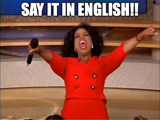 Oprah You Get A | SAY IT IN ENGLISH!! | image tagged in memes,oprah you get a | made w/ Imgflip meme maker