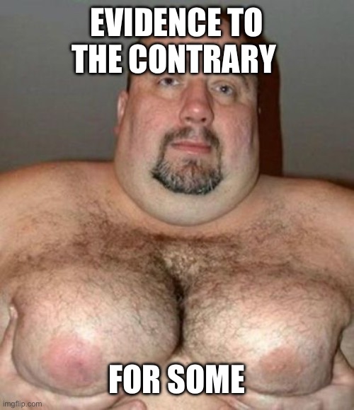 Big Hair Man Boobs | EVIDENCE TO THE CONTRARY FOR SOME | image tagged in big hair man boobs | made w/ Imgflip meme maker