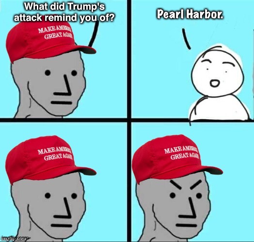 In more ways than one. | What did Trump's attack remind you of? Pearl Harbor. | image tagged in maga npc an an0nym0us template | made w/ Imgflip meme maker