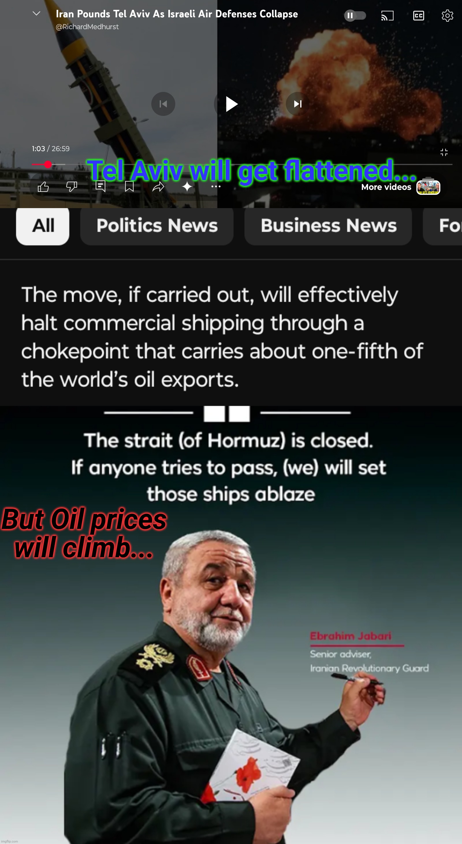 Tel Aviv will get flattened... But Oil prices will climb... | made w/ Imgflip meme maker