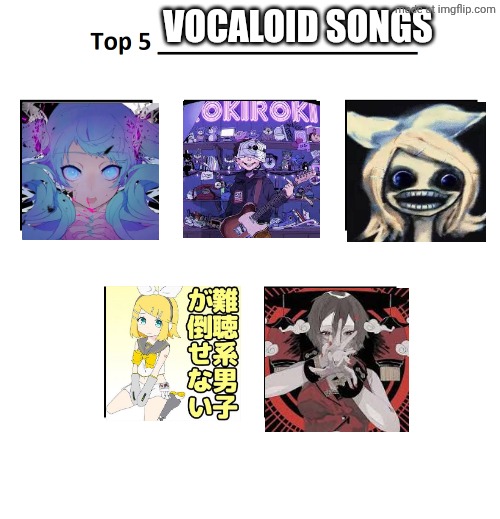 top 5 | VOCALOID SONGS | image tagged in top 5 | made w/ Imgflip meme maker