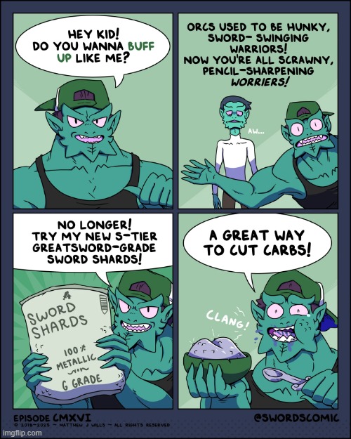 image tagged in swords,orcs,sword,shards,muscles,supplements | made w/ Imgflip meme maker