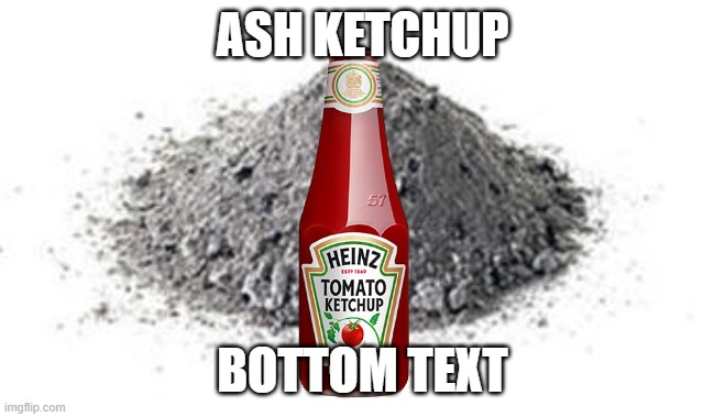 ASH KETCHUP BOTTOM TEXT | image tagged in ashes | made w/ Imgflip meme maker