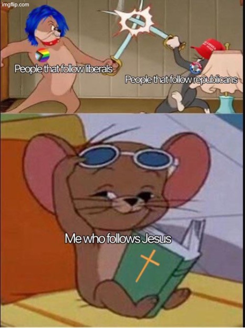 image tagged in christian,liberal,republican,cartoon,tom and jerry | made w/ Imgflip meme maker