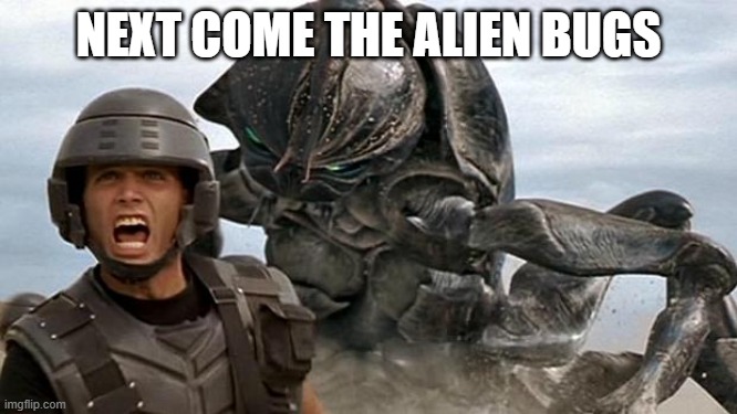 StarShip Troopers | NEXT COME THE ALIEN BUGS | image tagged in starship troopers | made w/ Imgflip meme maker
