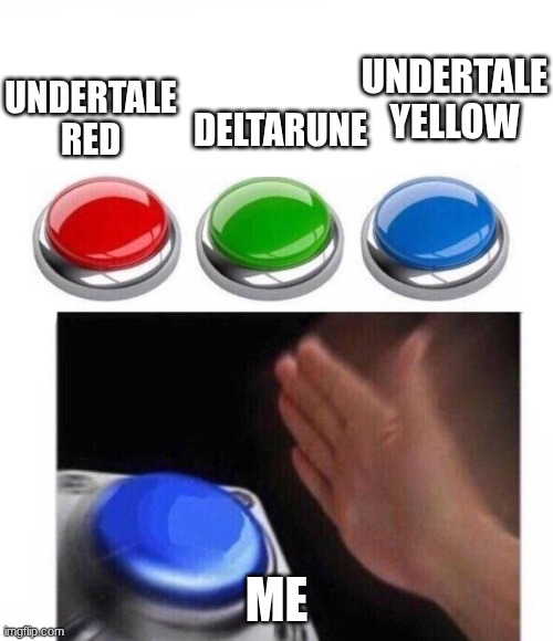 Three Buttons | UNDERTALE RED; UNDERTALE
YELLOW; DELTARUNE; ME | image tagged in three buttons | made w/ Imgflip meme maker