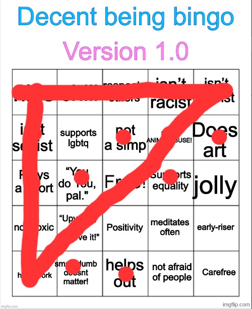 Decent being bingo | image tagged in decent being bingo | made w/ Imgflip meme maker