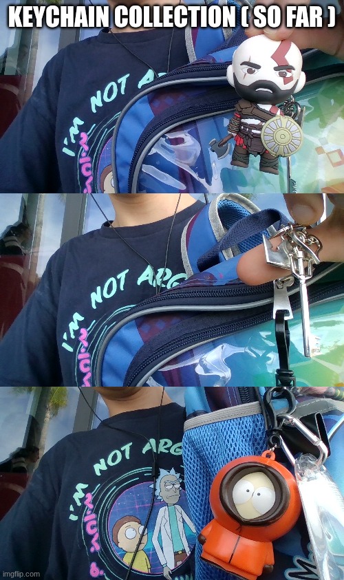 KEYCHAIN COLLECTION ( SO FAR ) | image tagged in south park,kenny,kratos,kingdom hearts,god of war | made w/ Imgflip meme maker