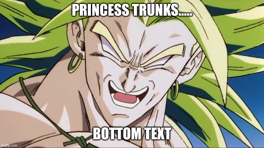 PRINCESS TRUNKS..... BOTTOM TEXT | image tagged in broly | made w/ Imgflip meme maker