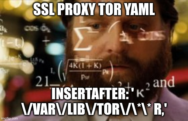 secretly saying you smoked pot | SSL PROXY TOR YAML; INSERTAFTER: '  \/VAR\/LIB\/TOR\/\*\* R,' | image tagged in trying to calculate how much sleep i can get | made w/ Imgflip meme maker