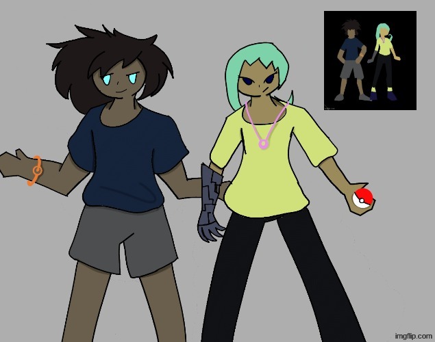 Official Player Characters for my Region Flake(Male) and Crystal(Female) {Art by https://imgflip.com/user/KittyLuvsU } | made w/ Imgflip meme maker