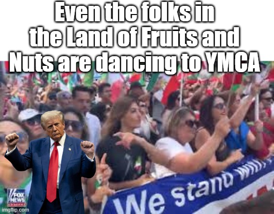 Even the folks in the Land of Fruits and Nuts are dancing to YMCA | made w/ Imgflip meme maker