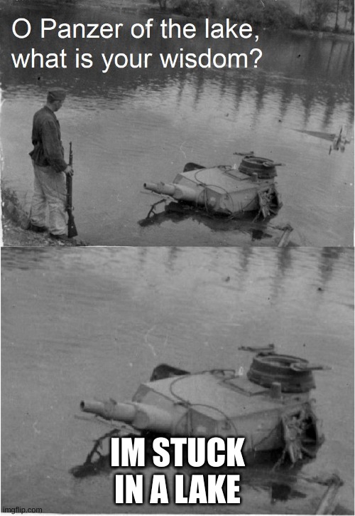 o panzer of the lake | IM STUCK IN A LAKE | image tagged in o panzer of the lake | made w/ Imgflip meme maker