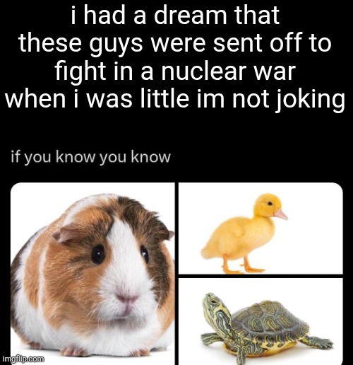 i had a dream that these guys were sent off to fight in a nuclear war when i was little im not joking | made w/ Imgflip meme maker