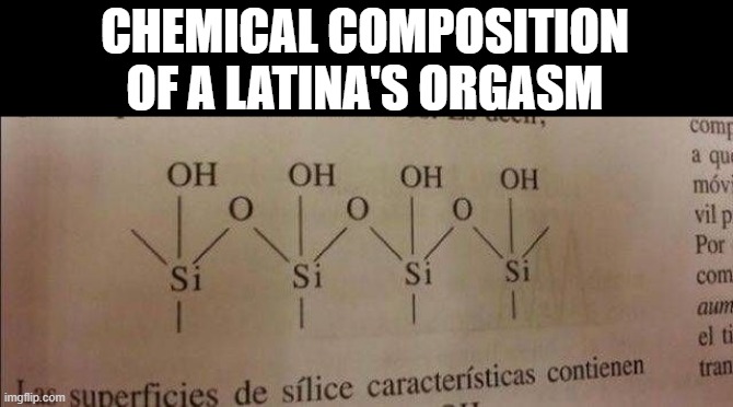 Oh Siiiiiiii | CHEMICAL COMPOSITION OF A LATINA'S ORGASM | image tagged in sex jokes | made w/ Imgflip meme maker