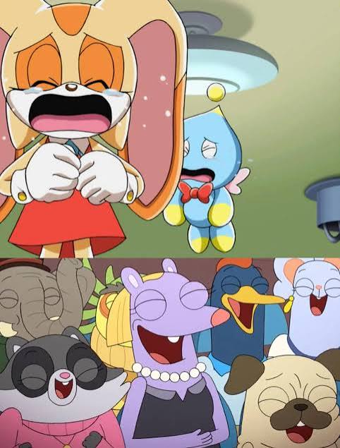 Everyone laughing at cream the rabbit Blank Meme Template