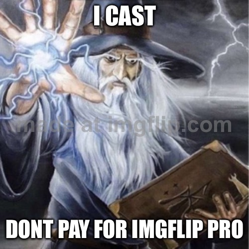 Wizard Casting | I CAST; DONT PAY FOR IMGFLIP PRO | image tagged in wizard casting | made w/ Imgflip meme maker
