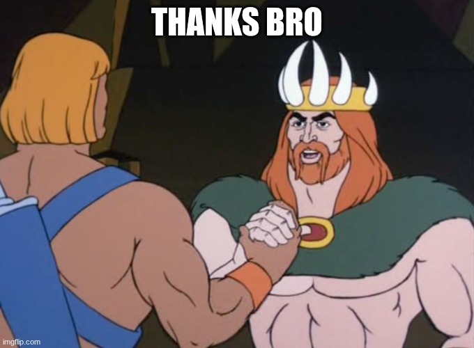 he-man thanks bro | THANKS BRO | image tagged in he-man thanks bro | made w/ Imgflip meme maker