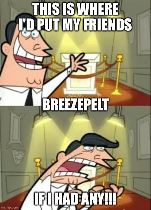 Haha lol breezetail got no friends | THIS IS WHERE I'D PUT MY FRIENDS; BREEZEPELT; IF I HAD ANY!!! | image tagged in memes,this is where i'd put my trophy if i had one | made w/ Imgflip meme maker