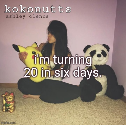 kokonutts template | i'm turning 20 in six days. | image tagged in kokonutts template | made w/ Imgflip meme maker
