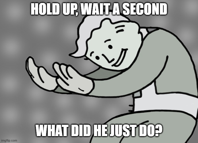 HOLD UP, WAIT A SECOND WHAT DID HE JUST DO? | image tagged in hol up | made w/ Imgflip meme maker