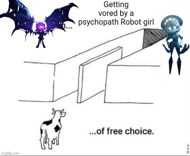 I saw this & couldn't find it. Or I hallucinated it. Anyway go my white person reaction images | Getting vored by a psychopath Robot girl | image tagged in illusion of free choice,murder drones | made w/ Imgflip meme maker