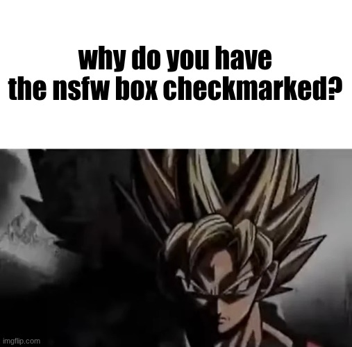 Goku Staring | why do you have the nsfw box checkmarked? | made w/ Imgflip meme maker