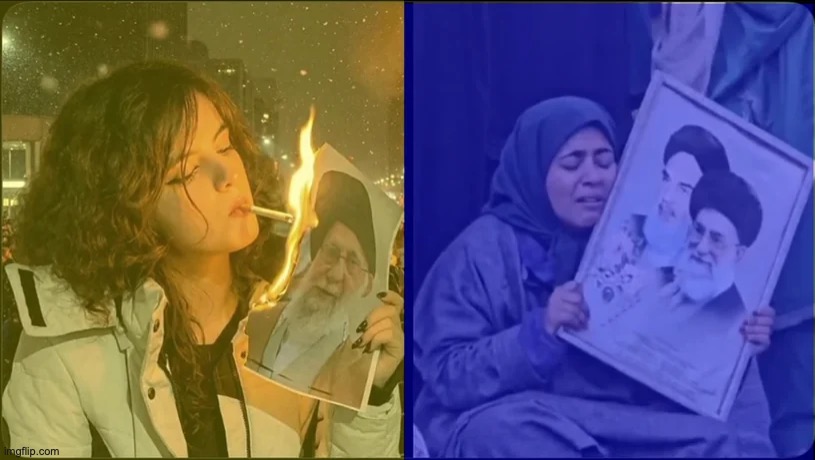 these are both reactions from Iranians of the ayatollah dying ☠️ | made w/ Imgflip meme maker