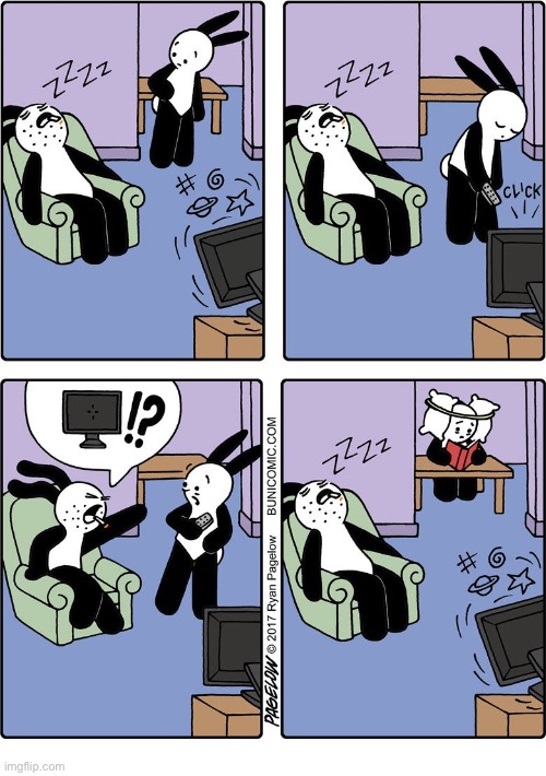 Buni Comics | image tagged in comics,buni comics,dad,tv,asleep,leave it on | made w/ Imgflip meme maker